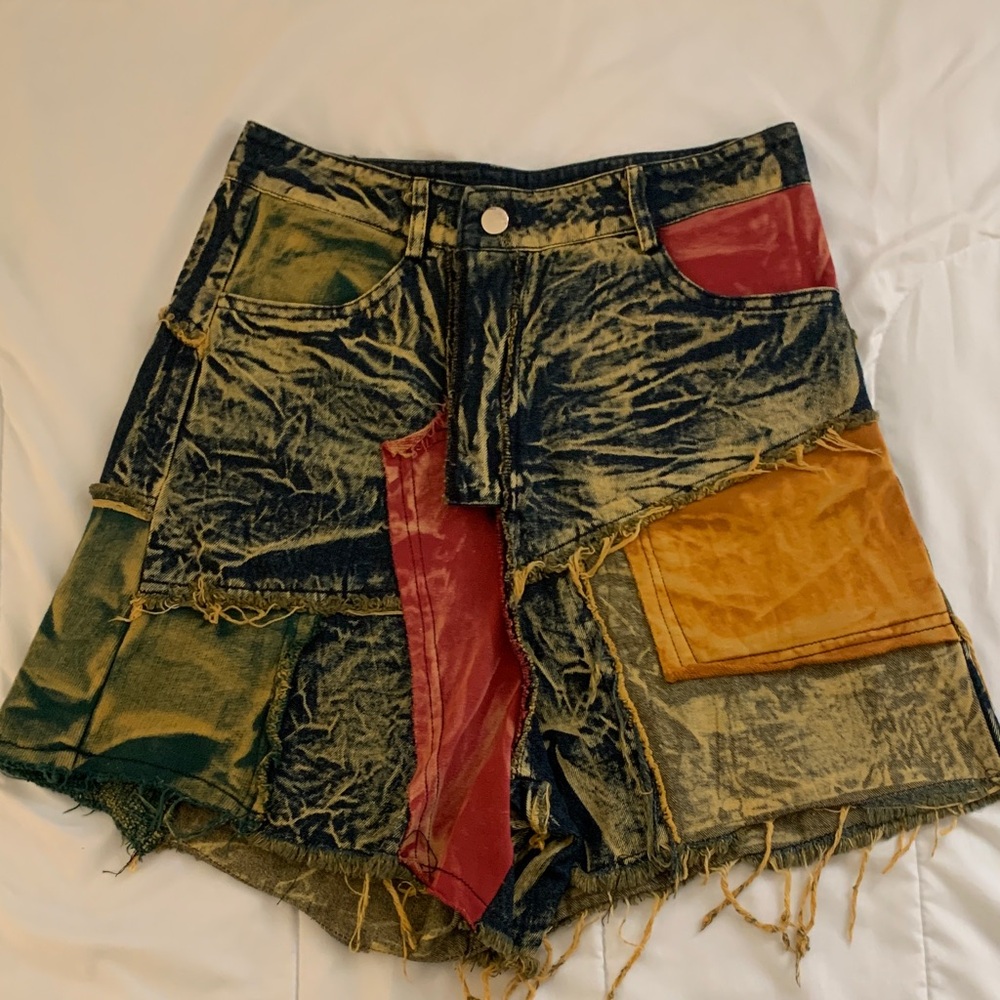 Shred Couture Denim Patch Work Shorts NWT